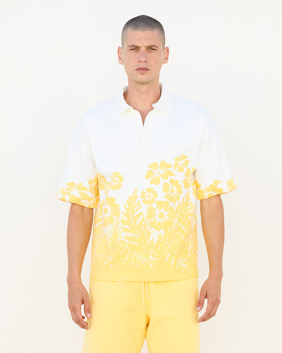 Floral Palm Boxy Polo