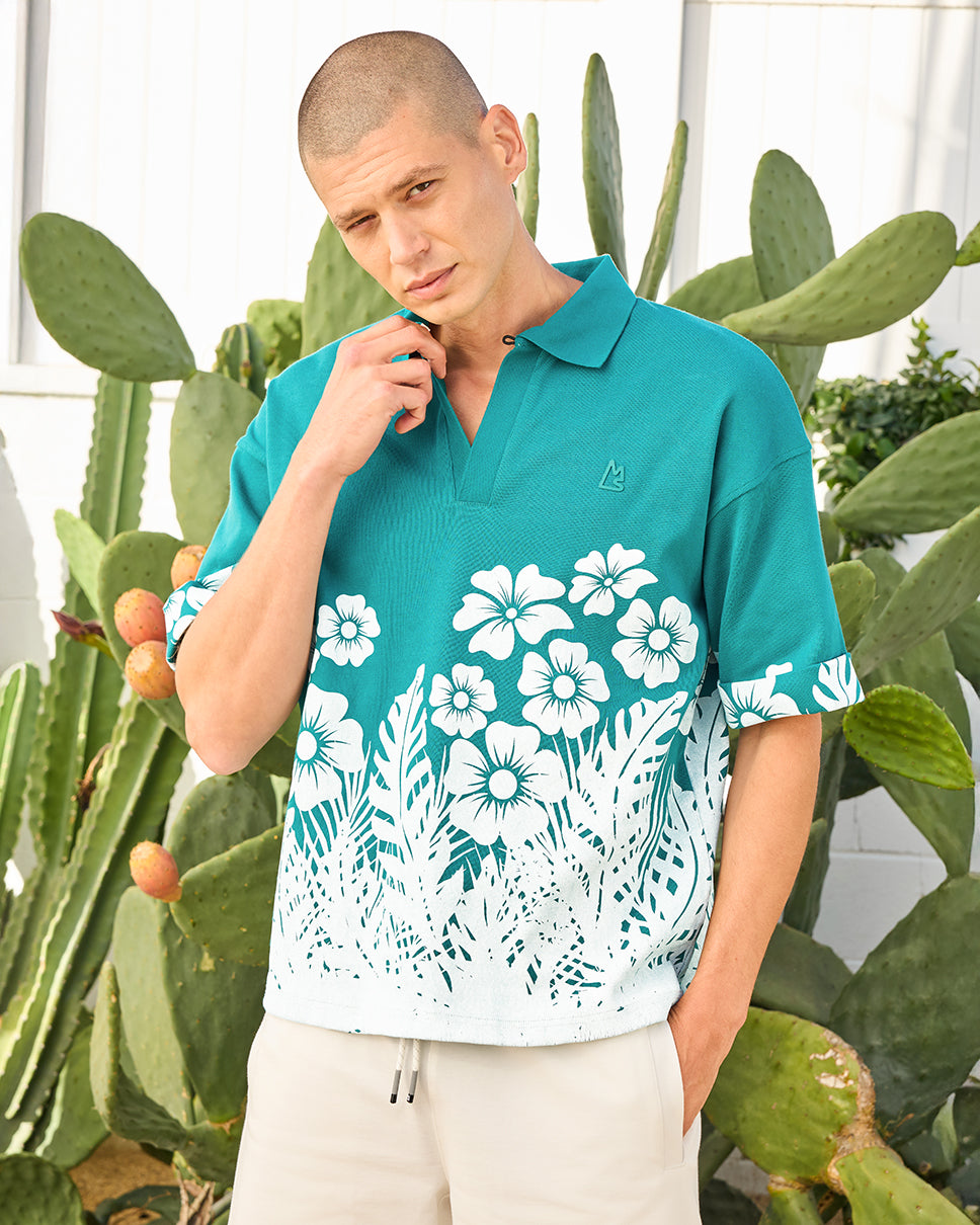 Floral Palm Boxy Polo