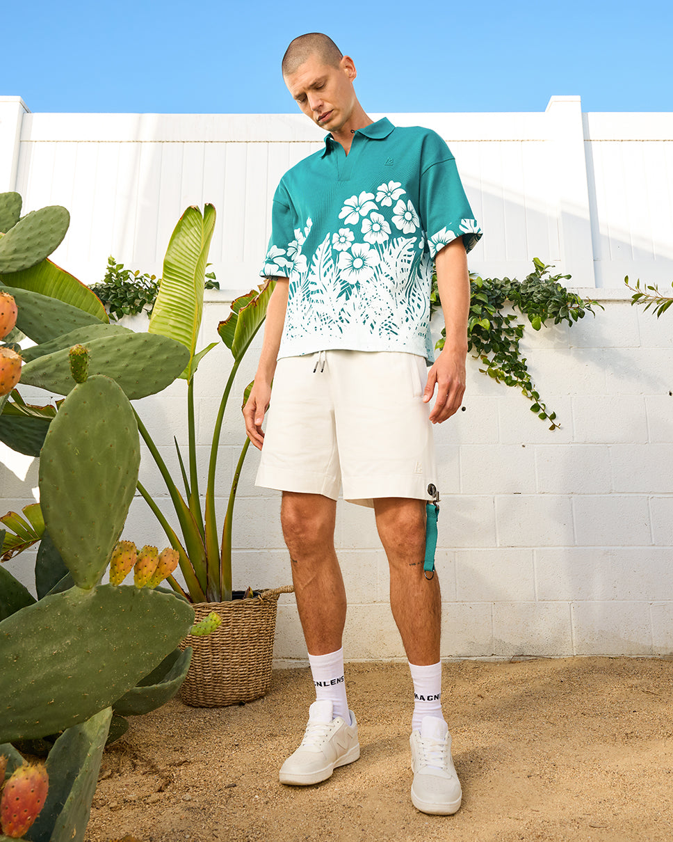 Floral Palm Boxy Polo