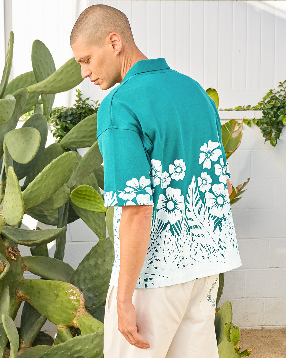 Floral Palm Boxy Polo