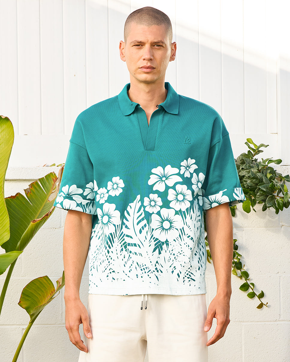 Floral Palm Boxy Polo