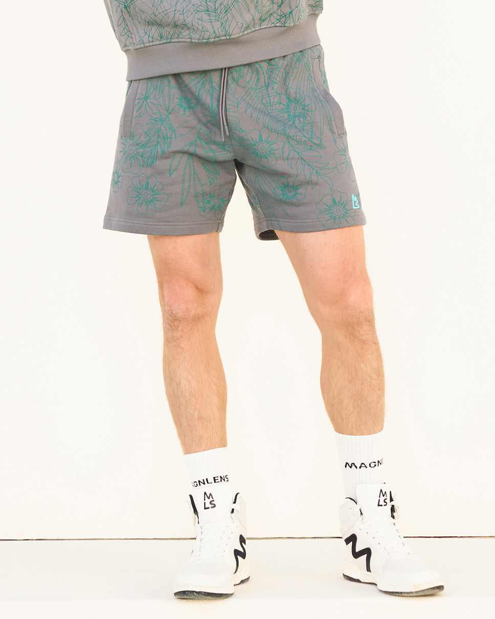 Grey Floral Outline Ross 6" Shorts