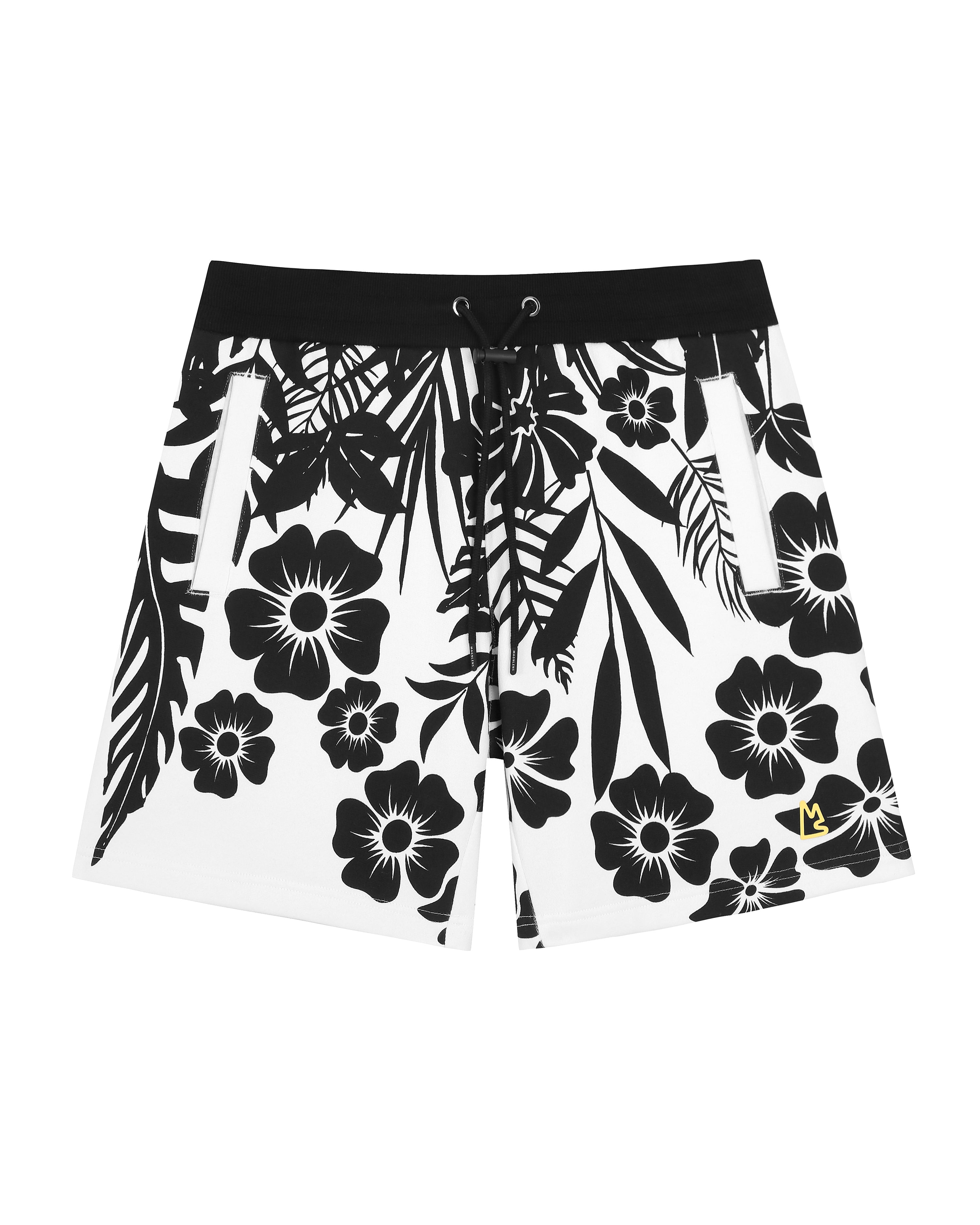 Black-WhiteFloral Palm Ross 6" Shorts