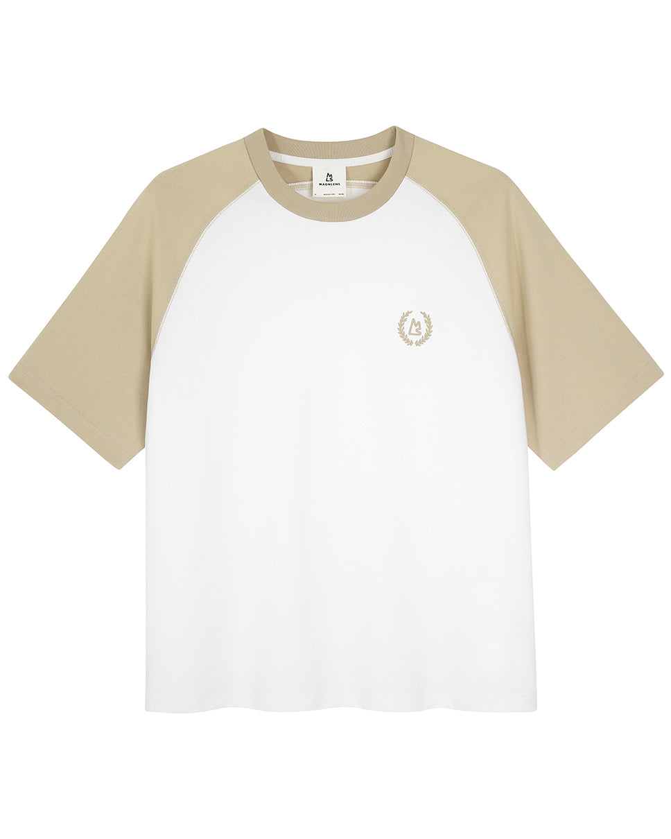 White-Khaki Contrast Raglan Regular Fit Tee