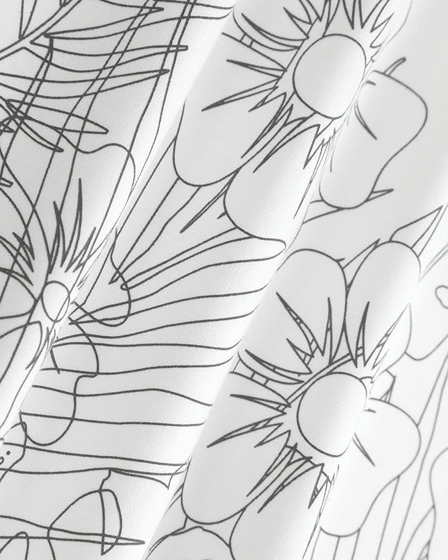 White Floral Outline Boxy Tee