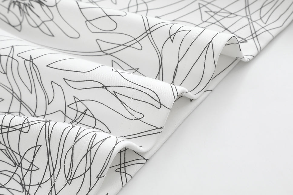 White Floral Outline Boxy Tee