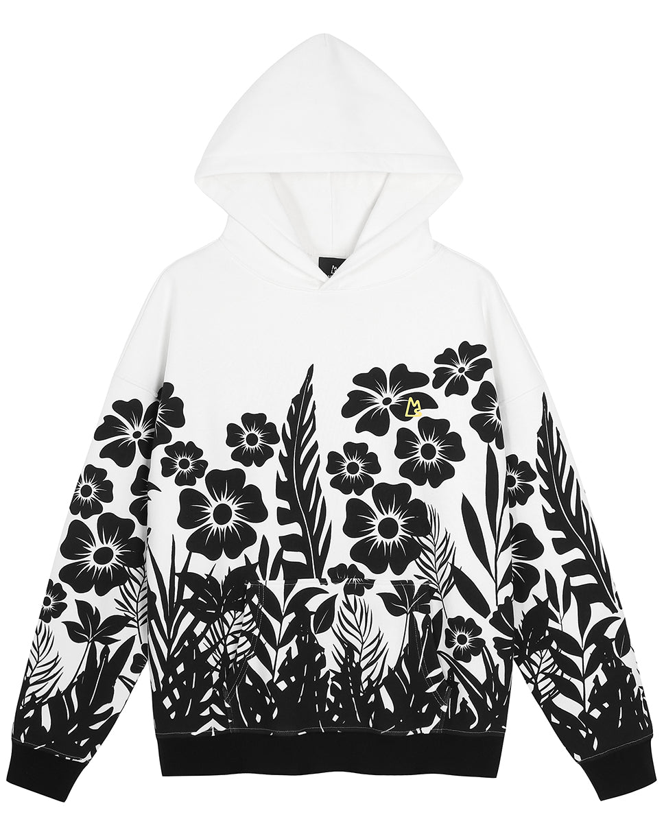 Black-White Floral Palm Ross Hoodie