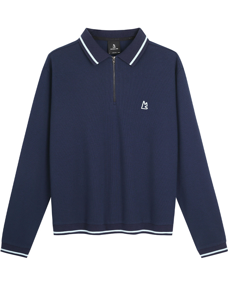 Waffle Knit Long Sleeve Polo