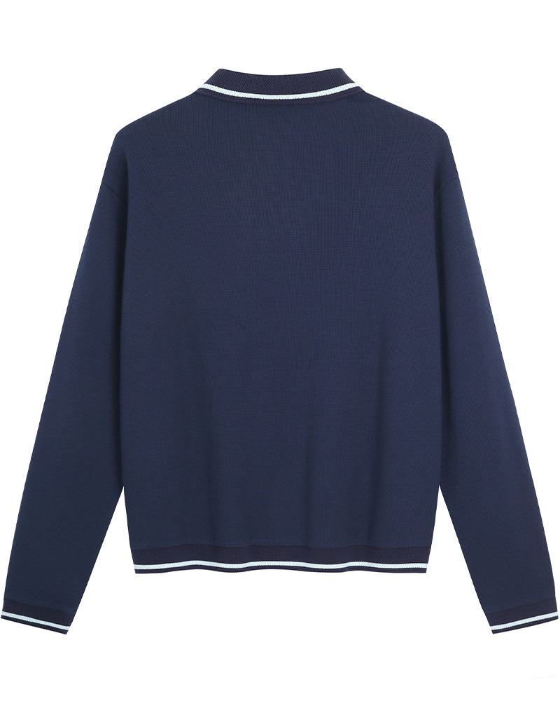Waffle Knit Long Sleeve Polo