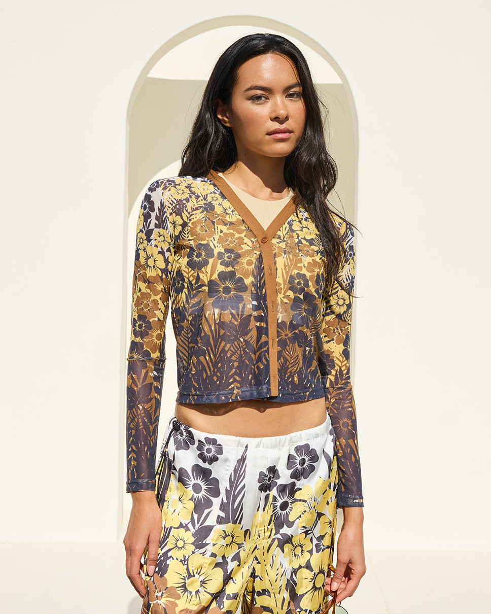 Floral Palm Mesh Cardigan