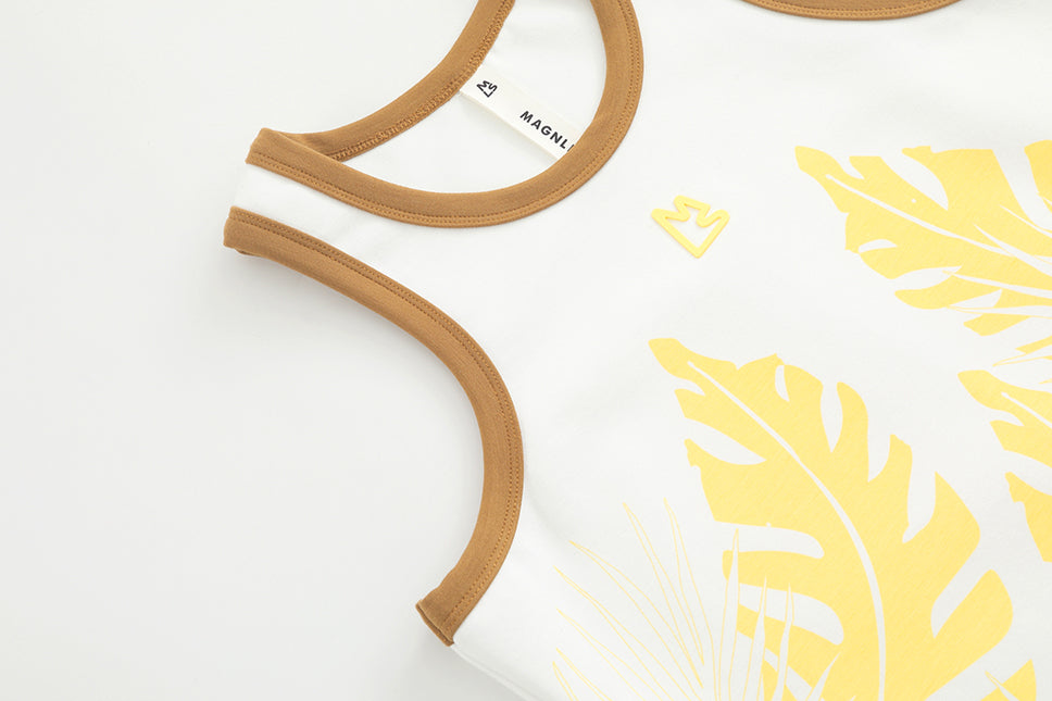 White Yellow Floral Palm Dress