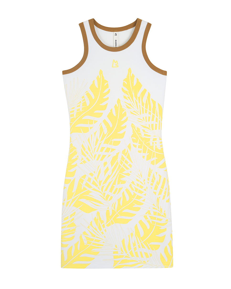 White Yellow Floral Palm Dress