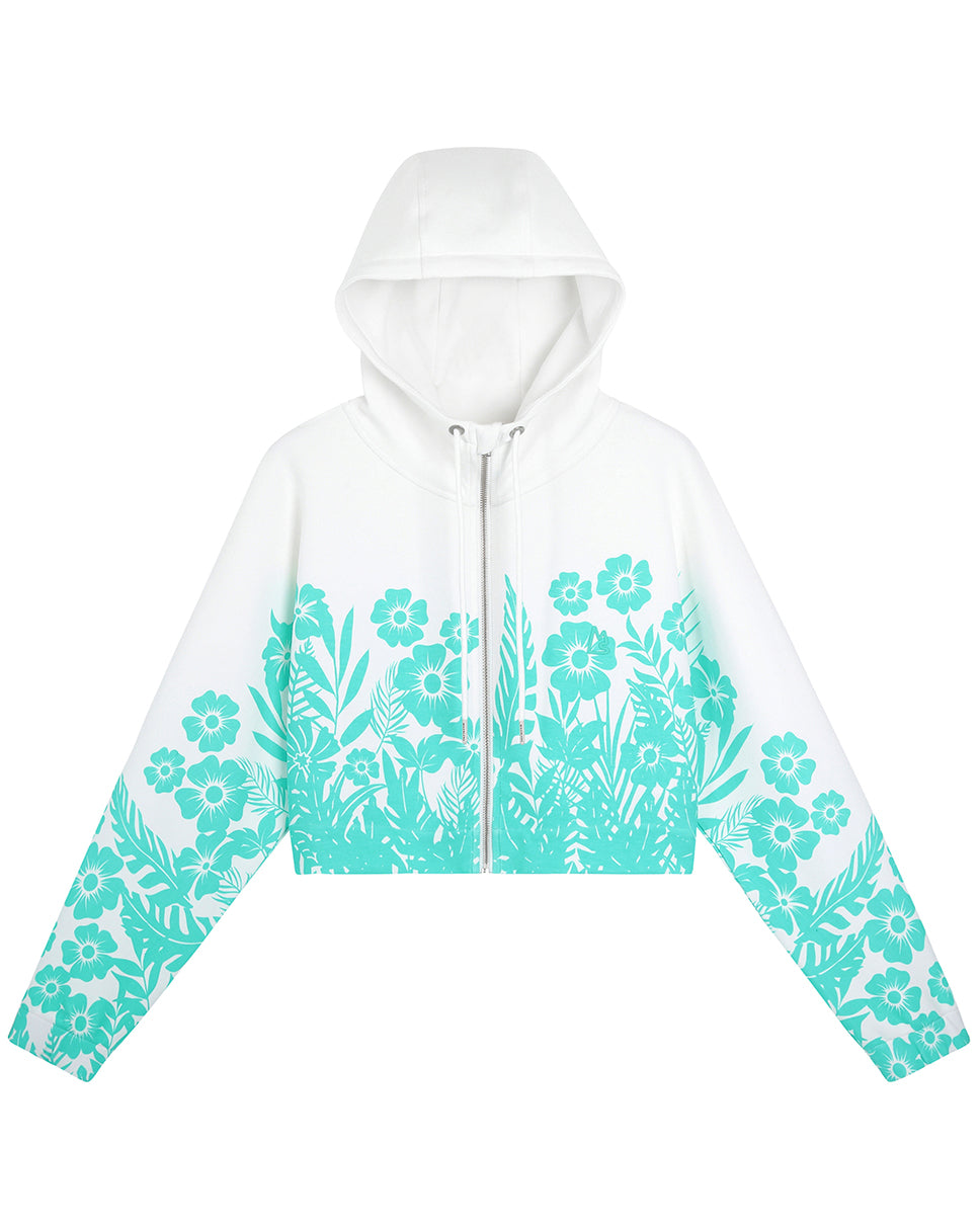 Floral Palm Kimono Cropped Hoodie