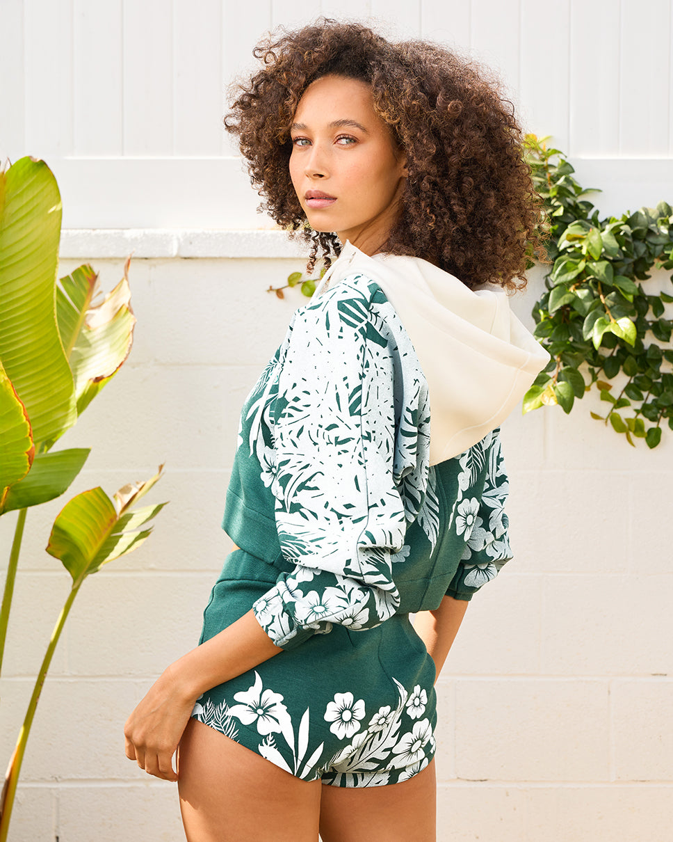 Floral Palm Kimono Cropped Hoodie