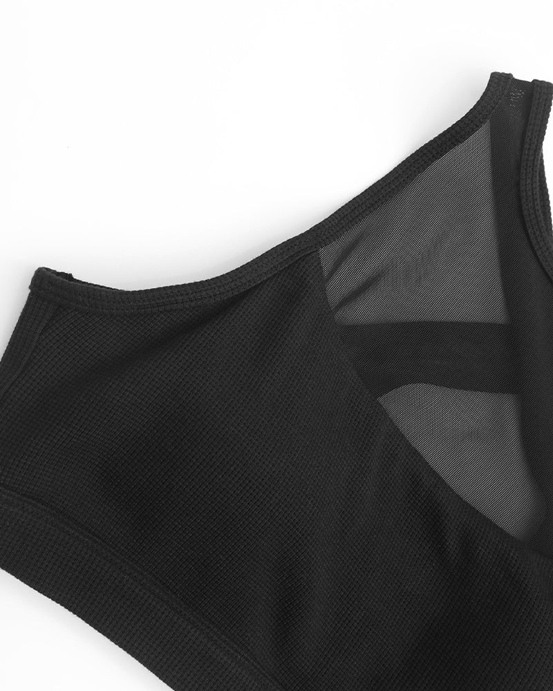 Waffle Knit Mesh Sports Bra