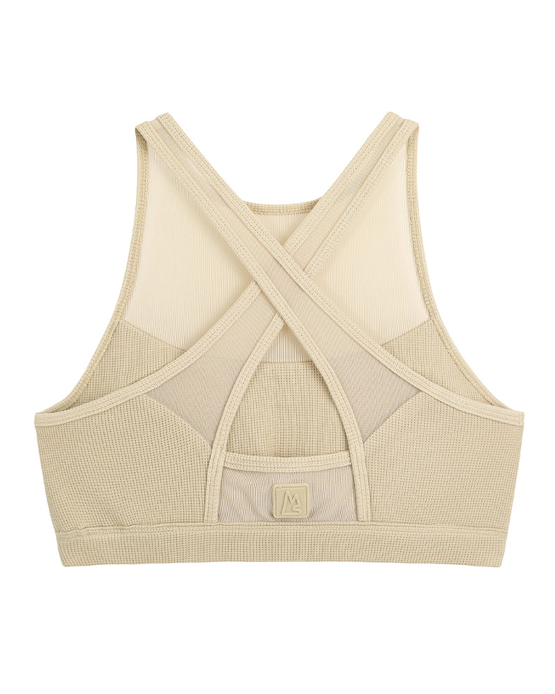 Waffle Knit Mesh Sports Bra