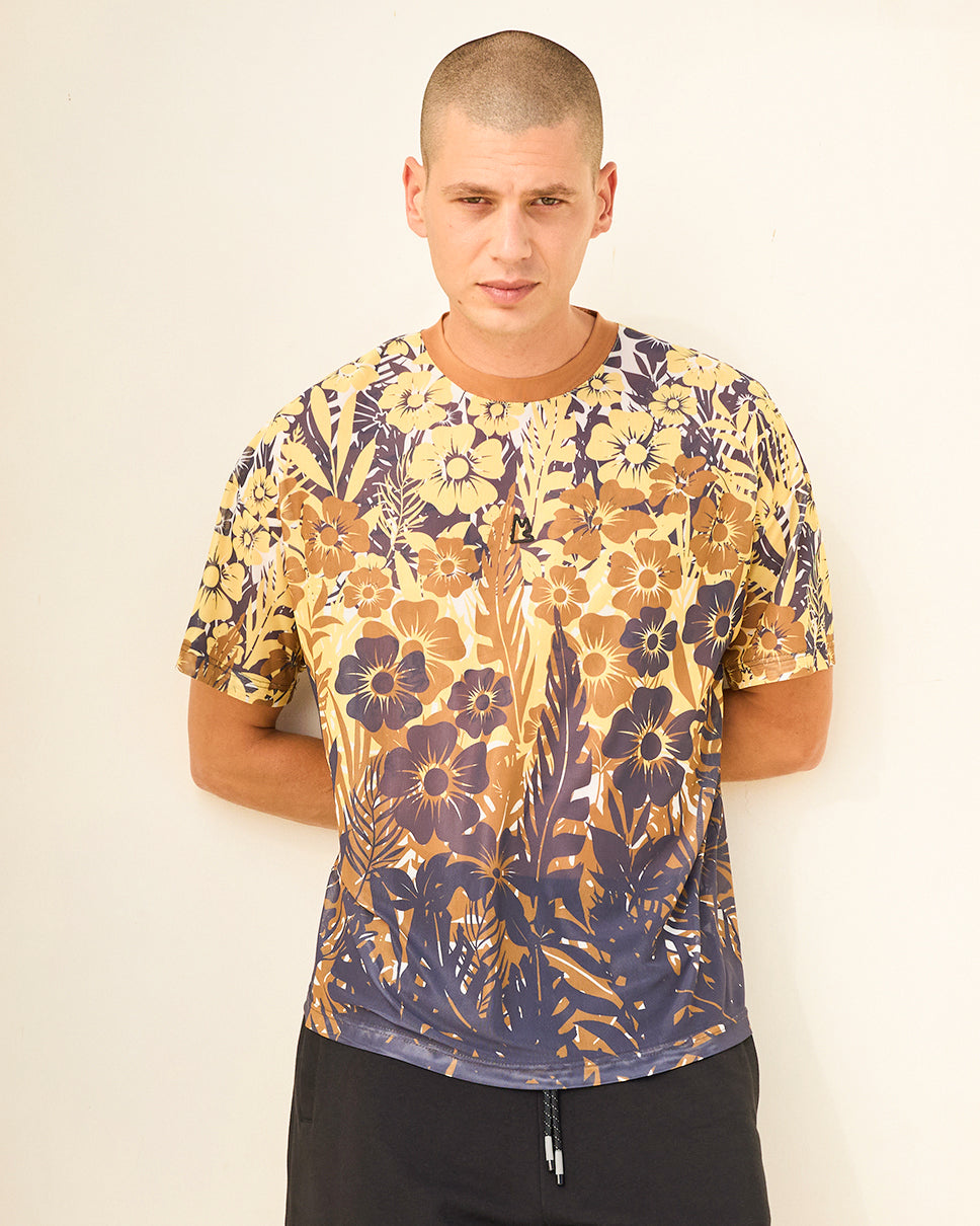 Floral Palm Mesh Boxy Tee