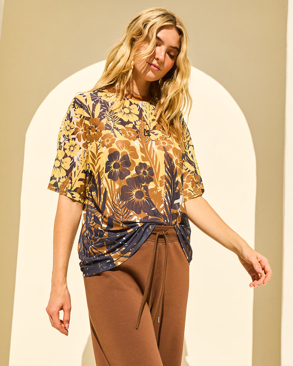 Floral Palm Mesh Boxy Tee