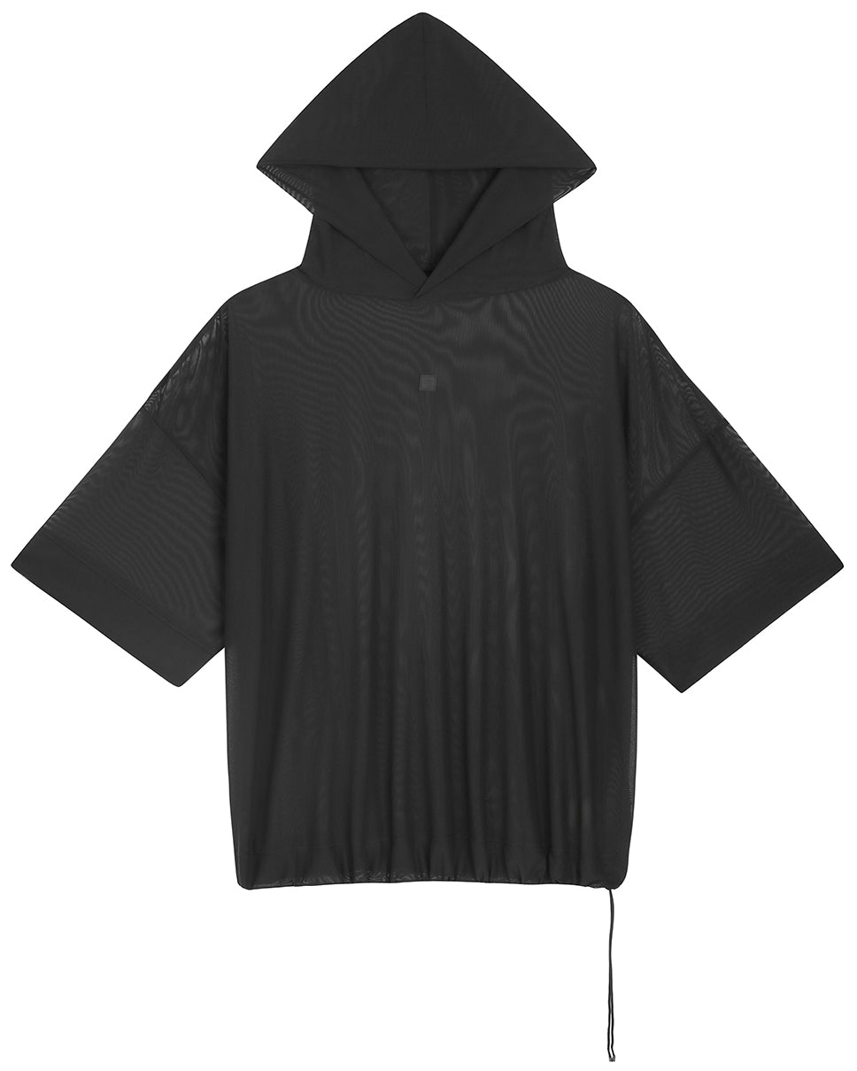 Black Mesh Short Sleeve Hoodie
