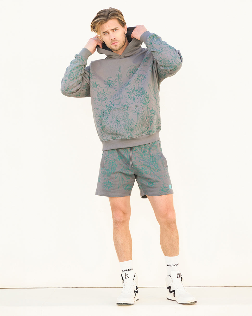 Grey Floral Outline Ross 6" Shorts