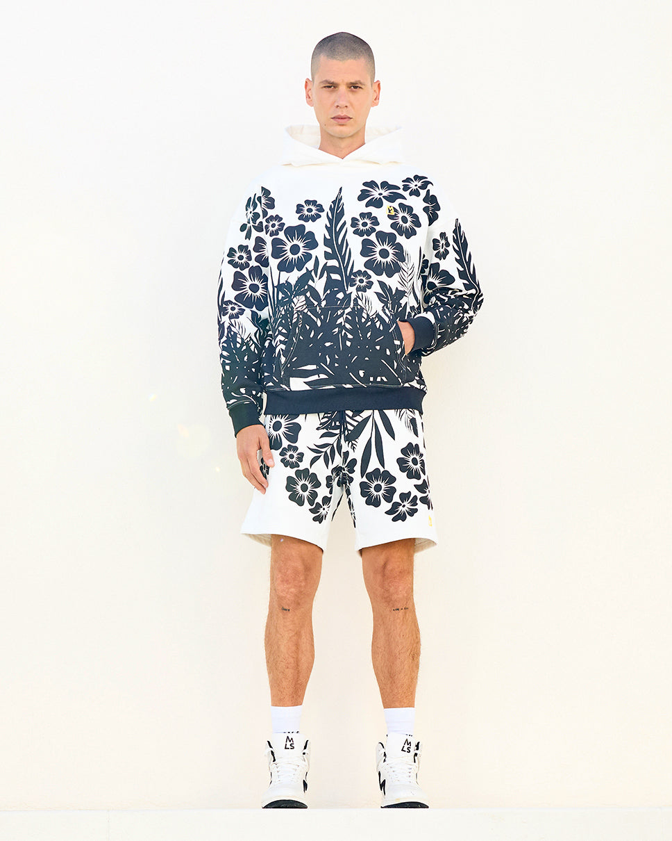 Black-WhiteFloral Palm Ross 6" Shorts