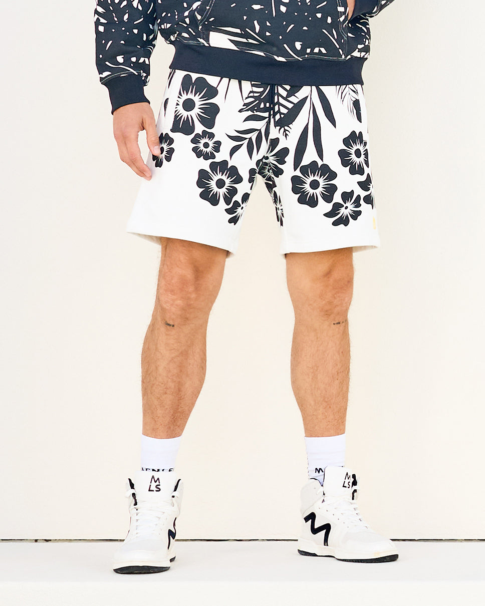 Black-WhiteFloral Palm Ross 6" Shorts