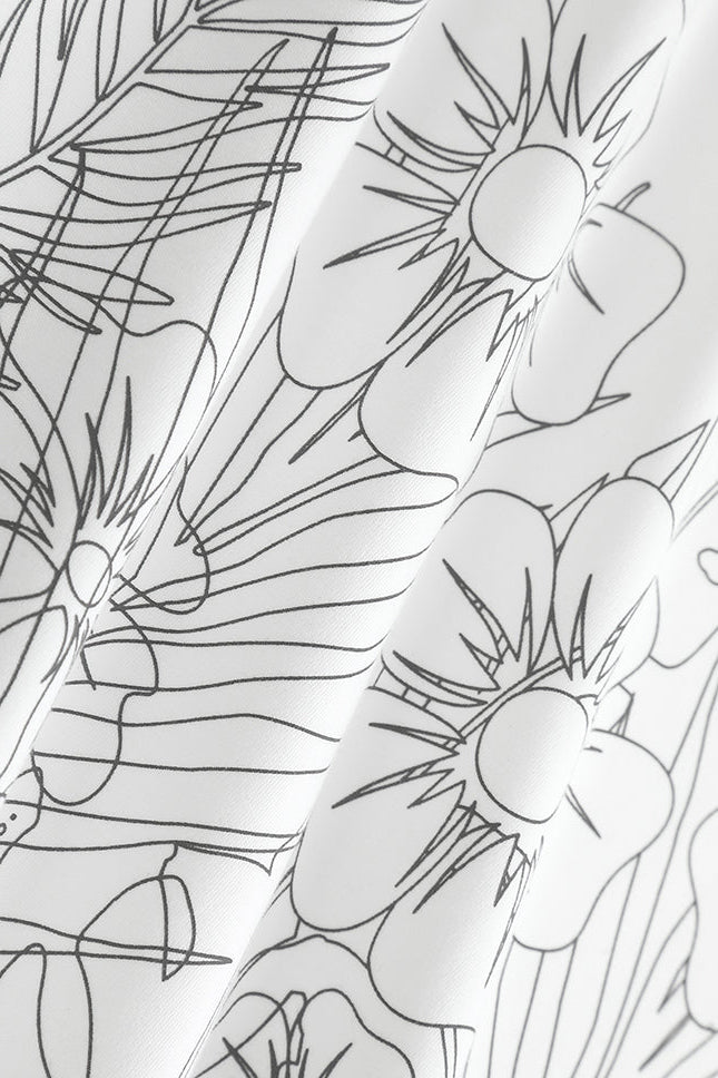 White Floral Outline Boxy Tee