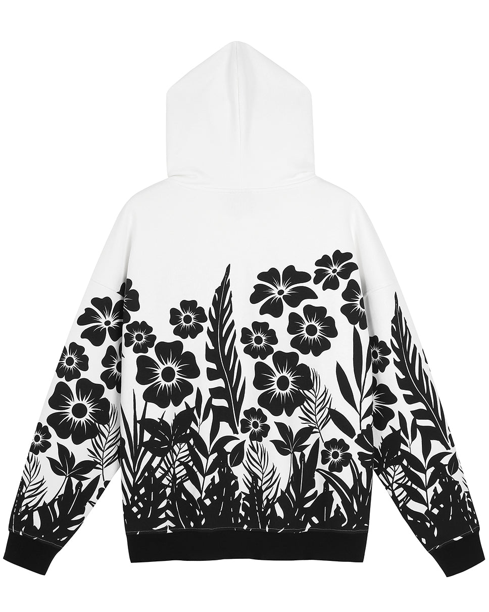 Black-White Floral Palm Ross Hoodie