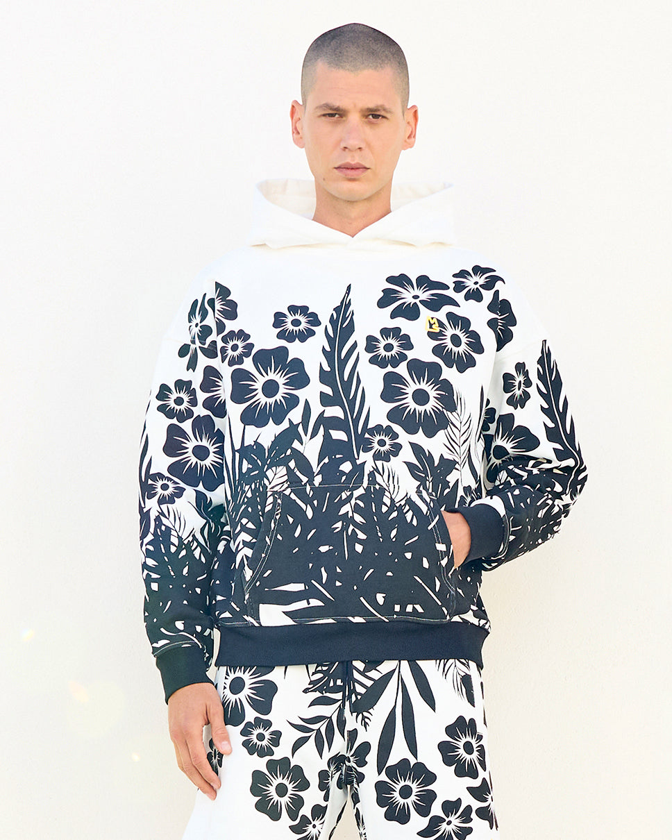 Black-White Floral Palm Ross Hoodie