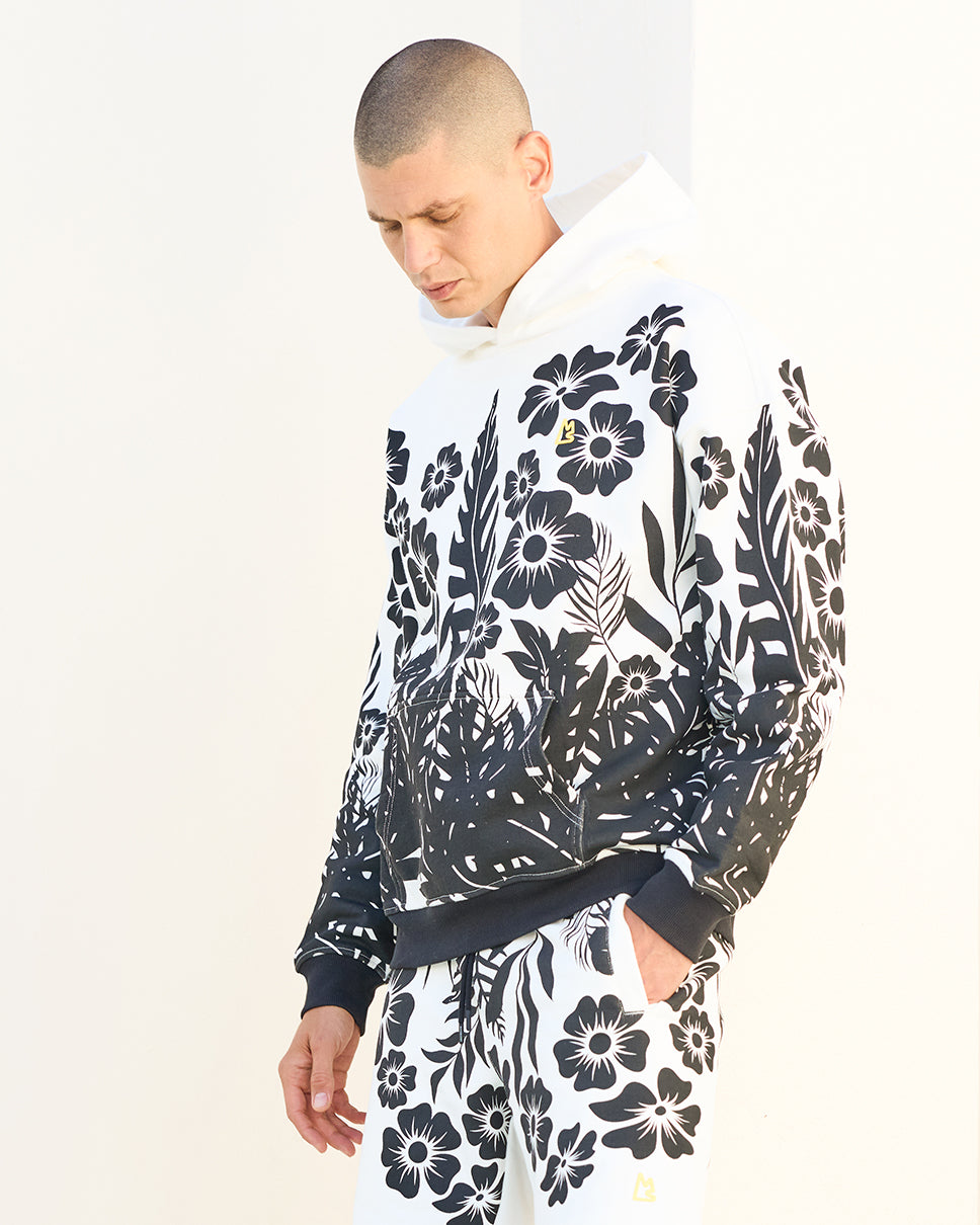 Black-White Floral Palm Ross Hoodie
