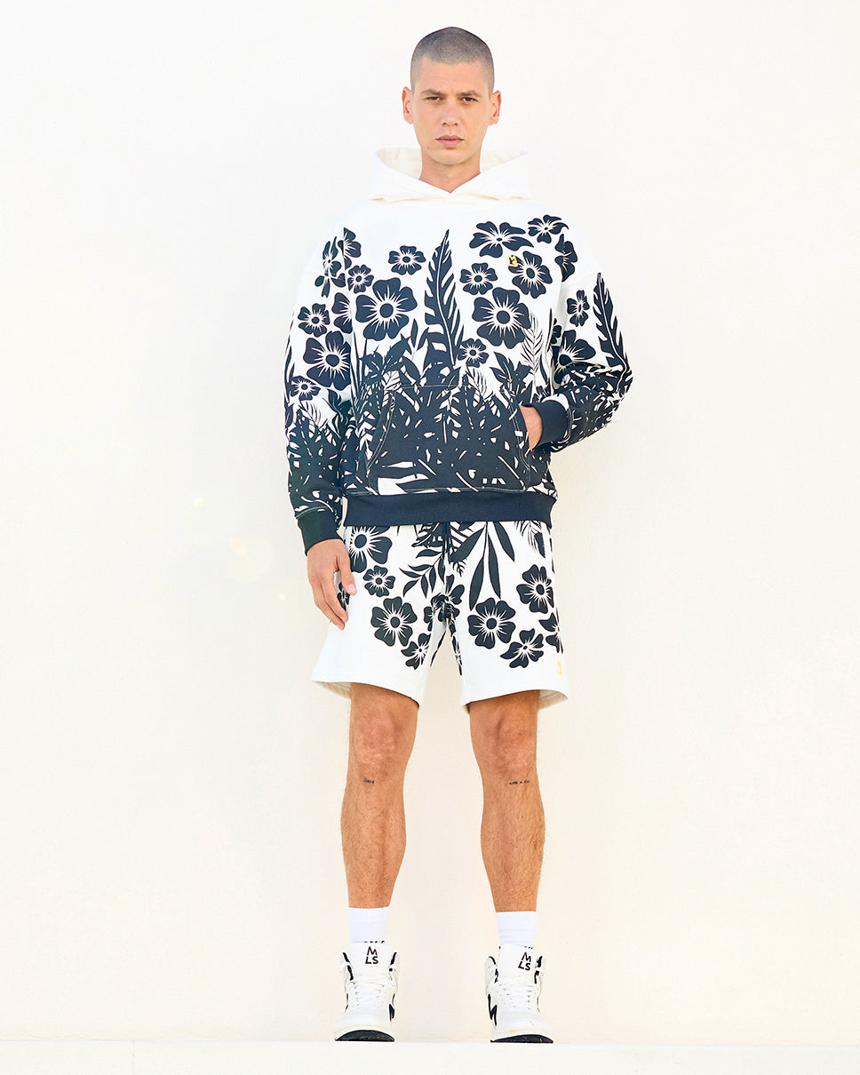 Black-White Floral Palm Ross Hoodie