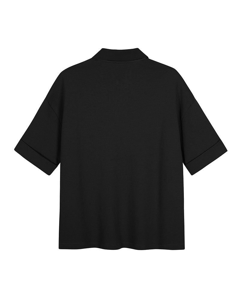 Waffle Knit Boxy Polo