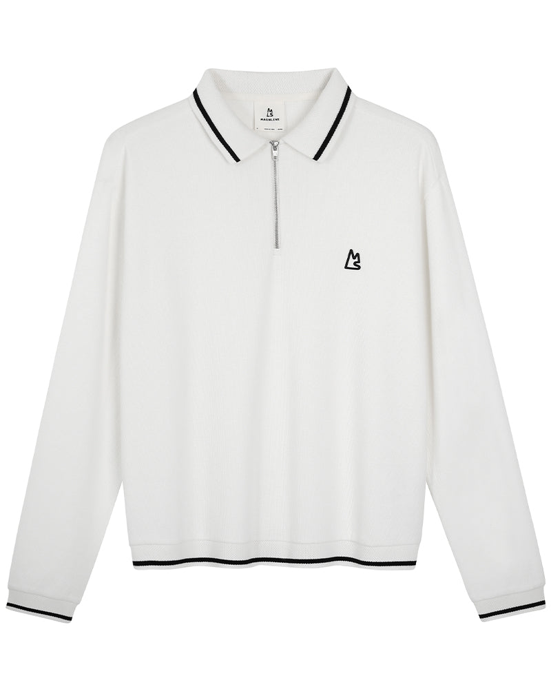 Waffle Knit Long Sleeve Polo