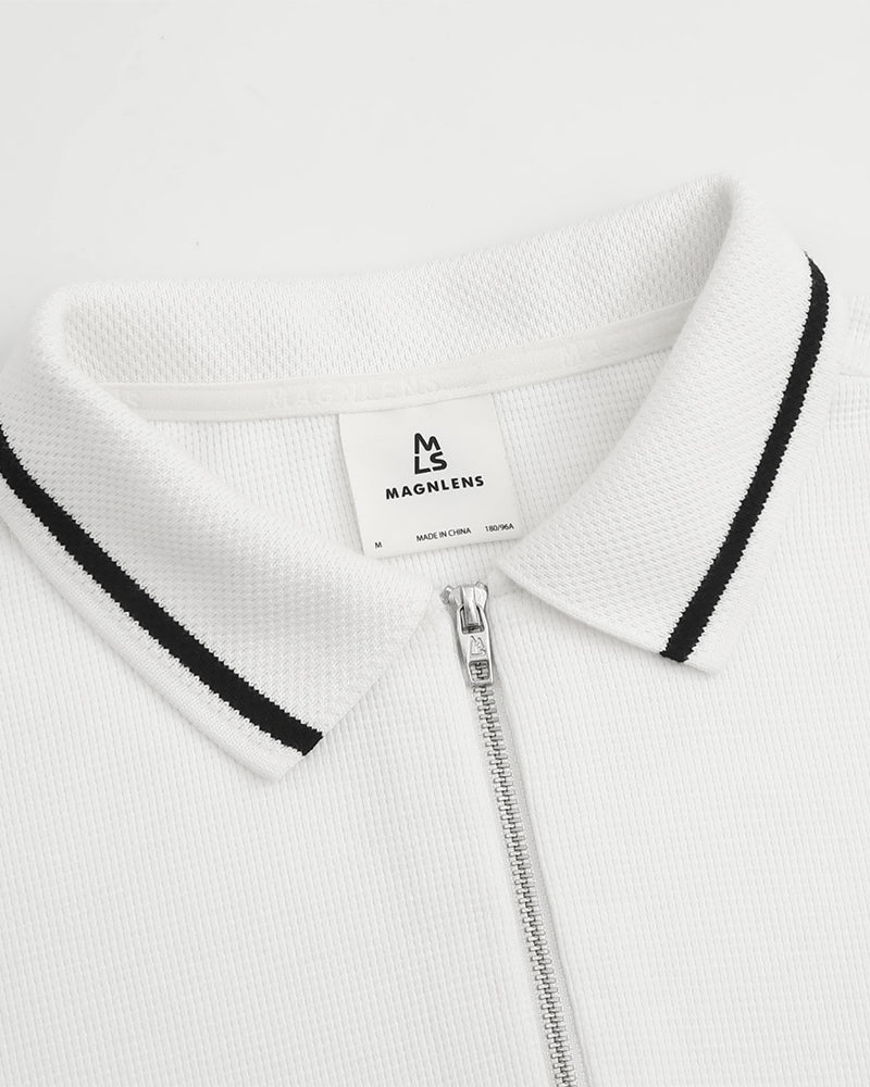 Waffle Knit Long Sleeve Polo