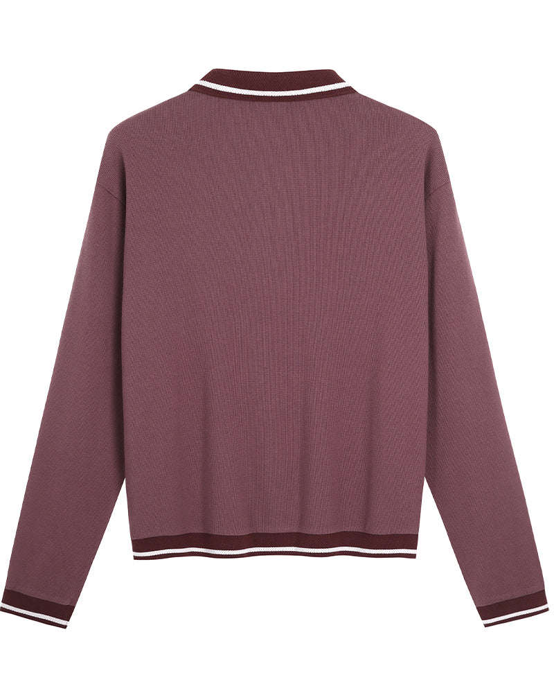 Waffle Knit Long Sleeve Polo