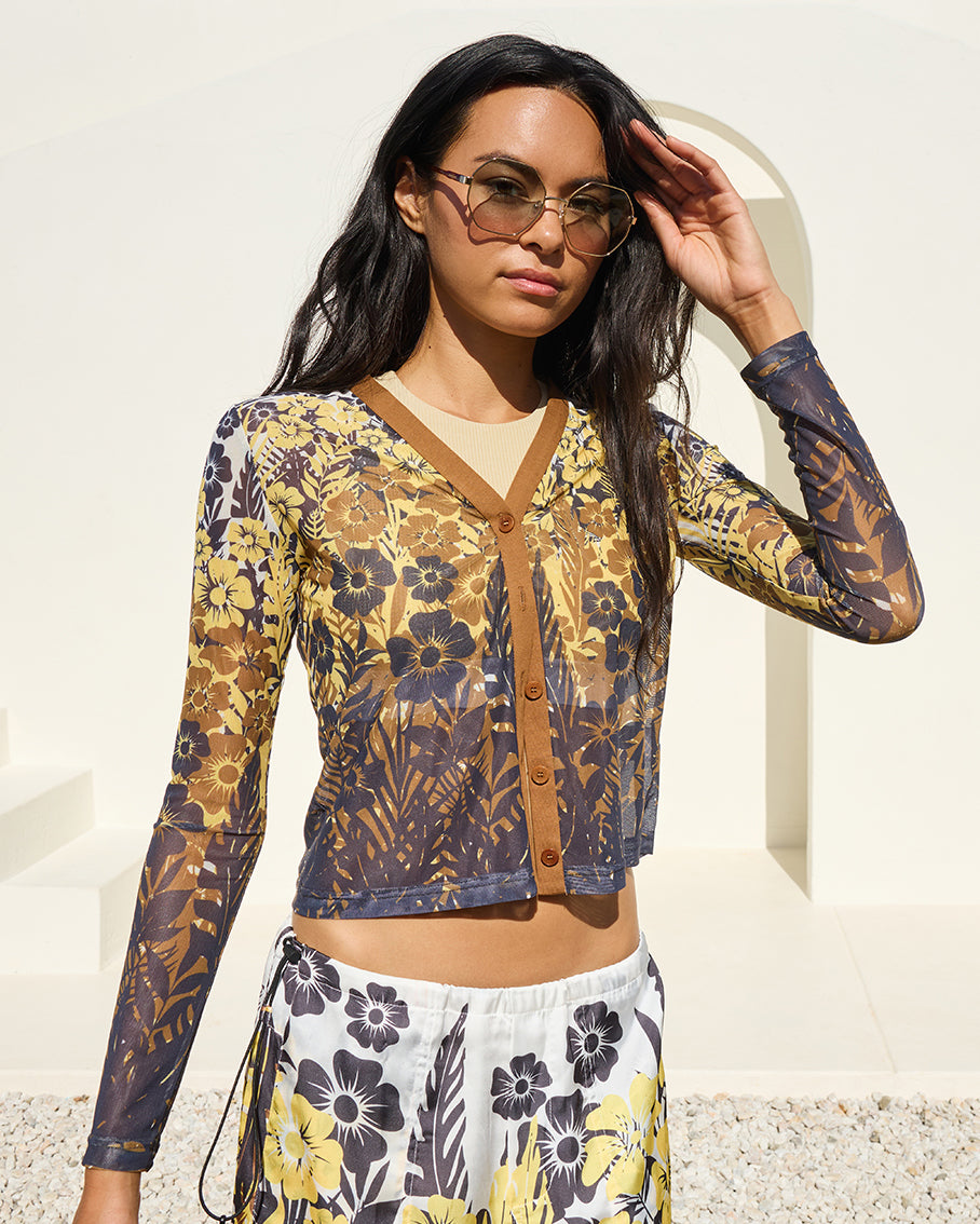 Floral Palm Mesh Cardigan