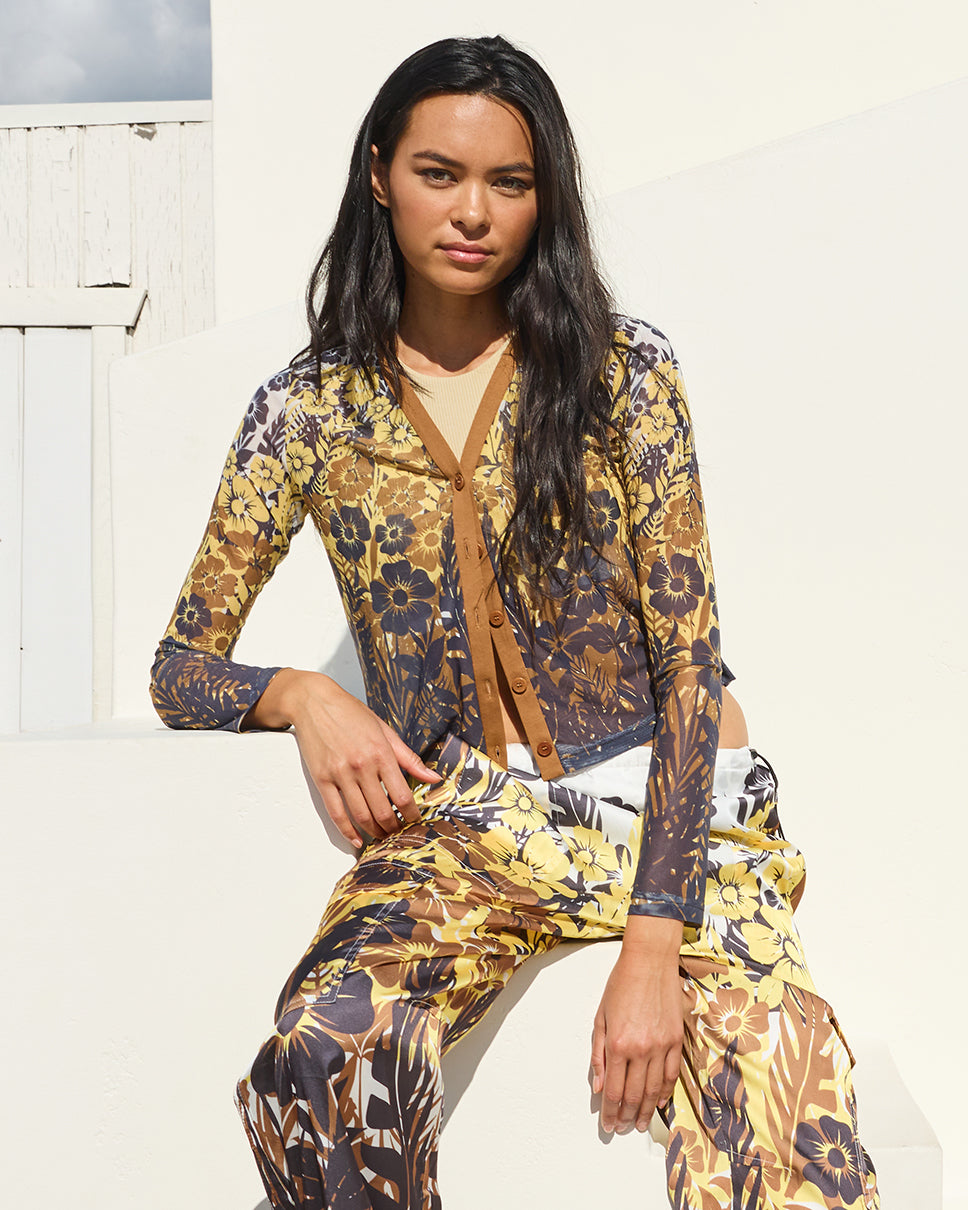 Floral Palm Mesh Cardigan