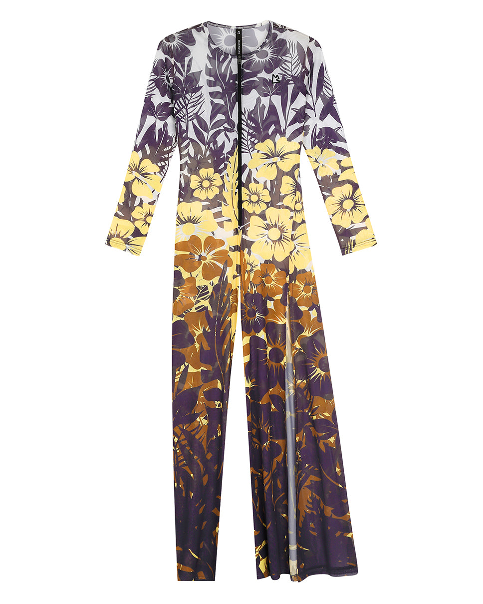 Floral Palm Asymmetrical Mesh Bodysuit