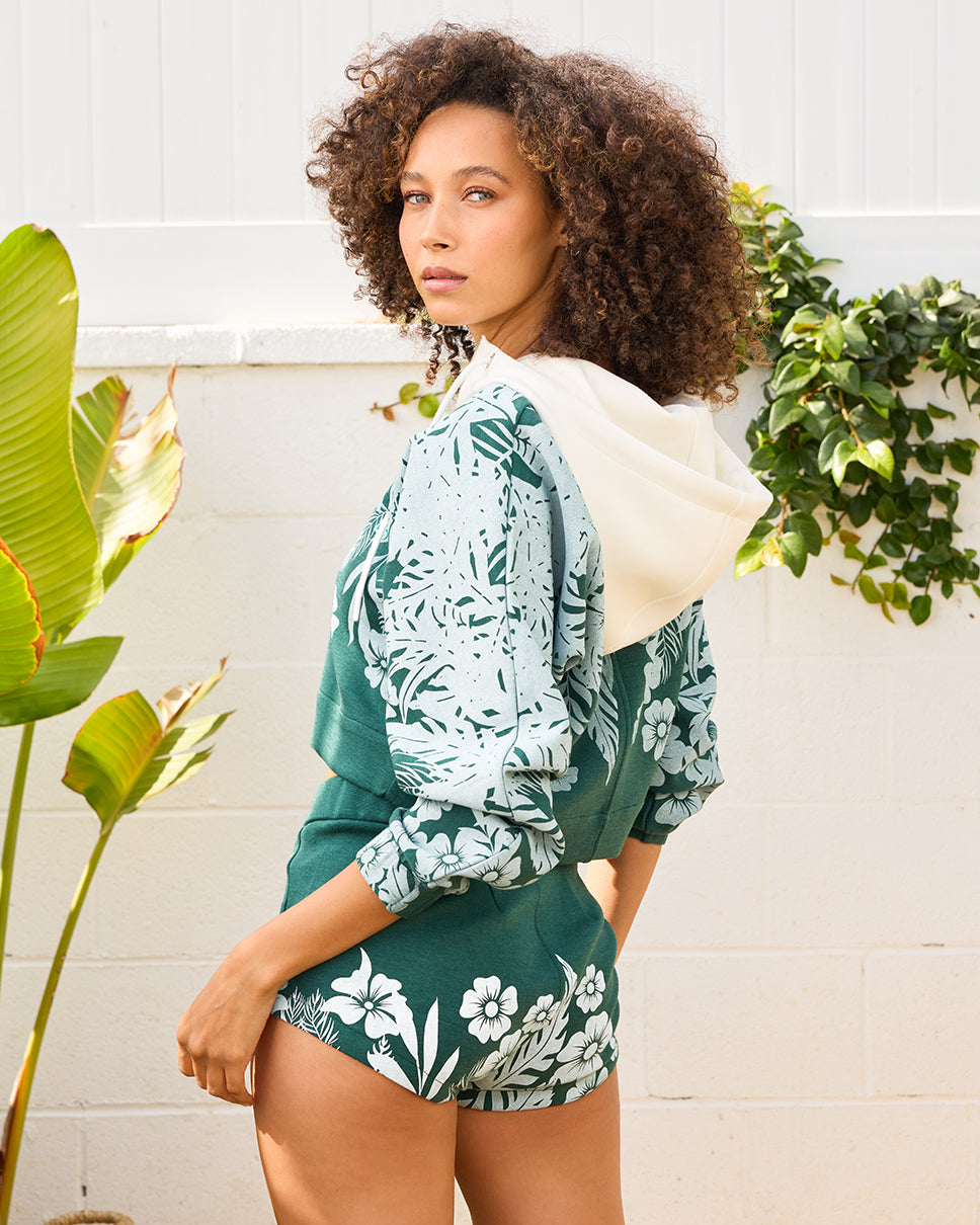 Floral Palm Kimono Cropped Hoodie