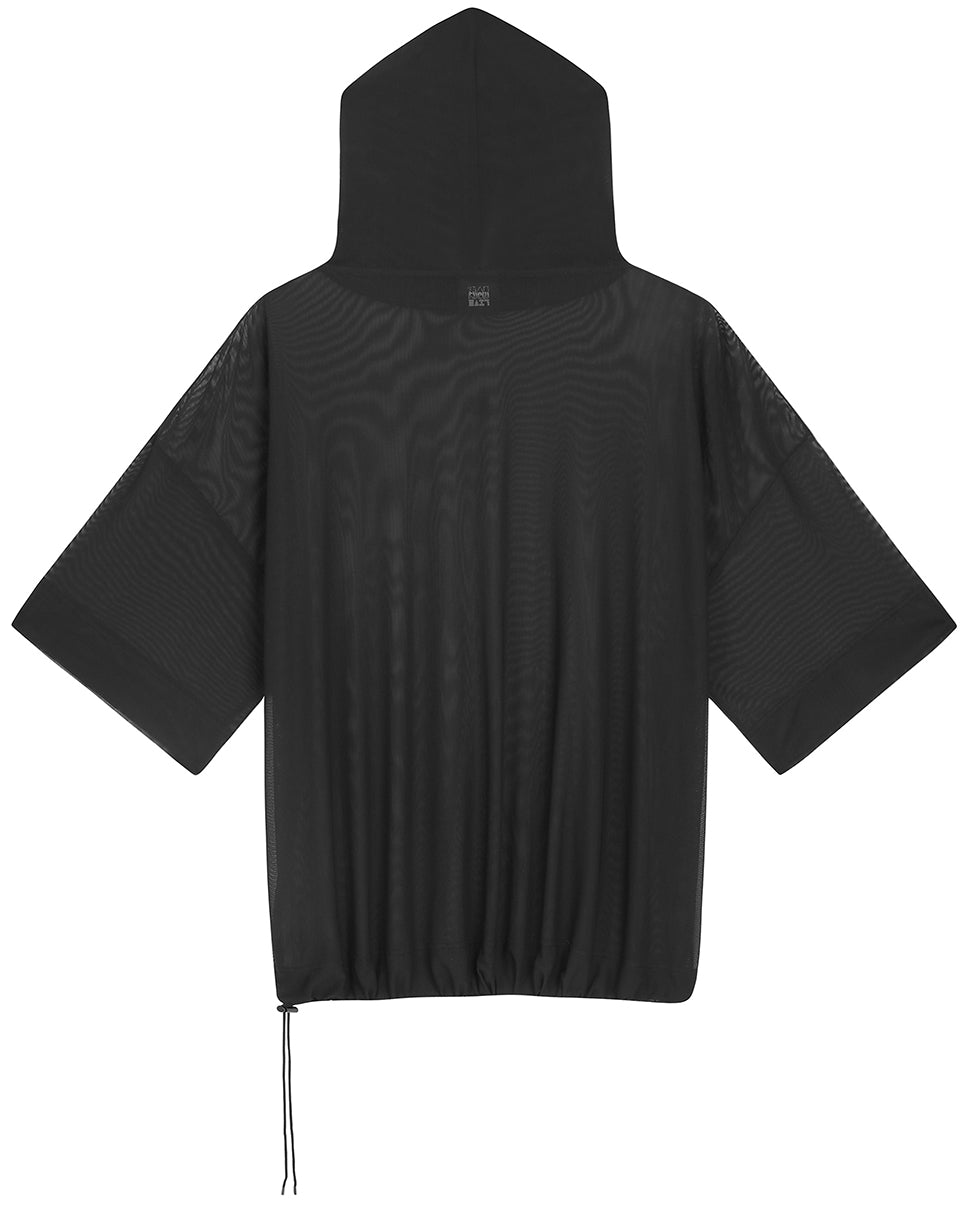 Black Mesh Short Sleeve Hoodie